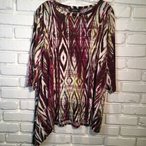 Karen Kane 3/4 Sleeve Top Asymmetrical Abstract Print Stretchy 1X